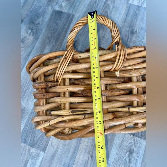 Large vintage Woven‎ Rattan Basket Bamboo Bin Boho Blanket Storage - Picture 5 of 11